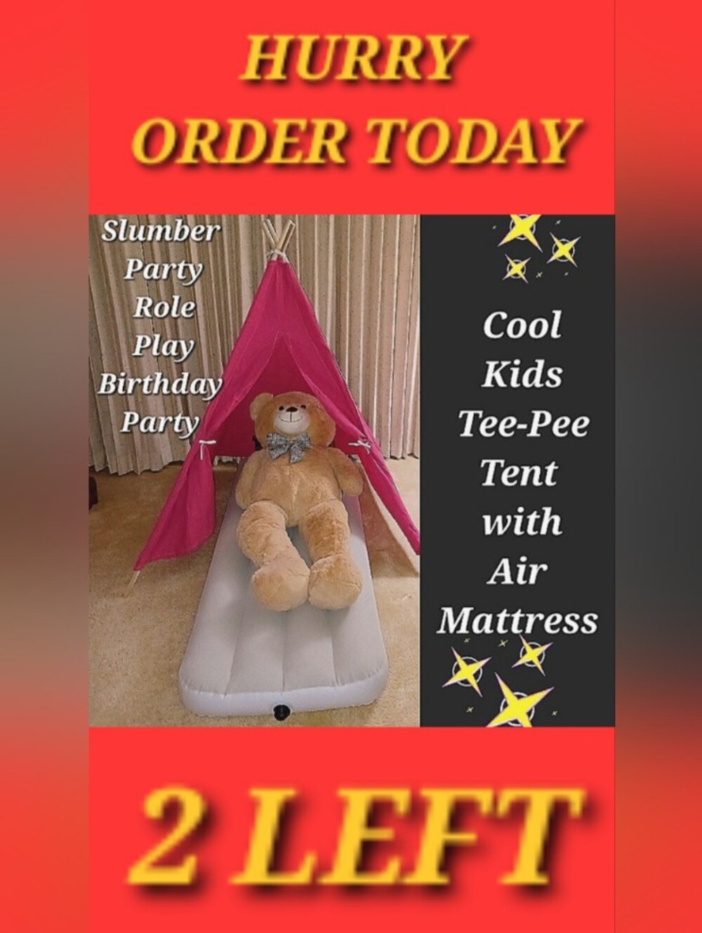🌟Cool Teepee Tent 1 of 4 Available, Kids with Air Mattress